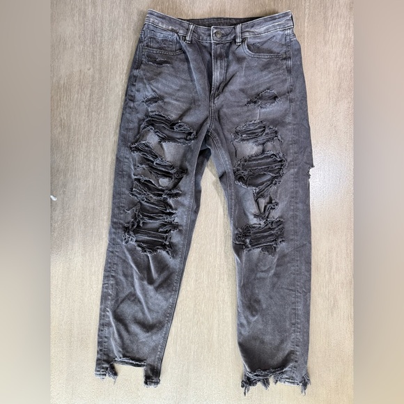 AEO Mom Jean Distressed Black Denim Jeans 8 - Picture 1 of 11